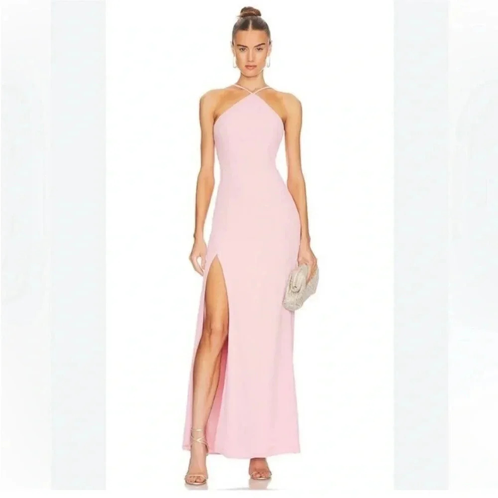 Lovers + Friends pink Averill open slit maxi dress